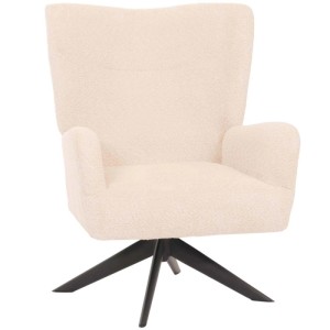 Creme-beiger MCW Loungesessel N65 mit Chenille-Bezug und Drehfuß.