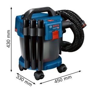 Bosch Professional GAS 18V-10 L Akku-Industriestaubsauger mit Schlauch und Zubehör.