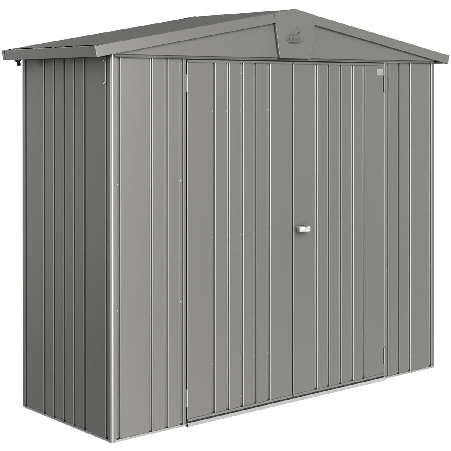 Biohort Metall-Gerätehaus Europa, Quarzgrau-Metallic, 1,9 m², mit Doppeltür.