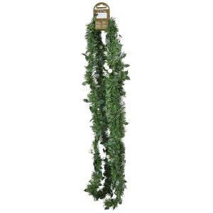 Grün-weiße Tannengirlande aus Kunststoff, 270 cm lang, für weihnachtliche Dekoration.