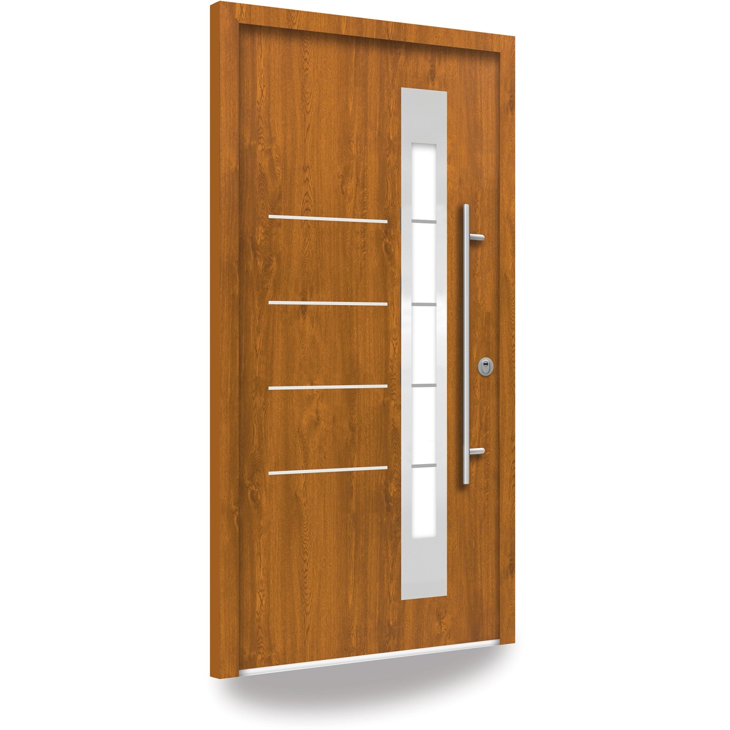 Splendoor Sicherheits-Haustür Berlin Prime RC2 Gold.Oak mit Edelstahlgriff und Glaseinsatz.