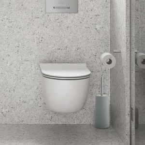 Graue MSV WC-Garnitur (Ø 10 cm) mit Bürste und Behälter im modernen Badezimmer.
