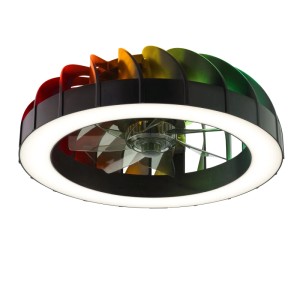 Schwarze LED-Deckenleuchte Fanora mit Ventilator und RGB-Hintergrundbeleuchtung, Ø 46 cm.