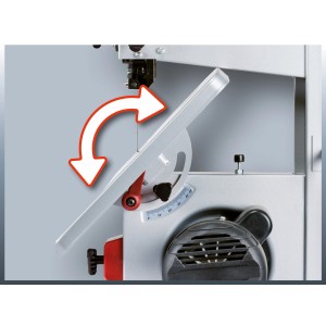 Detailaufnahme der neigbaren Sägeblattführung der Einhell TC-SB 200/1 Bandsäge.