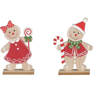 House of Seasons Pfefferkuchen Deko, 2-fach sortiert, aus Holz, Lebkuchenmännchen und -frau mit Süßigkeiten.