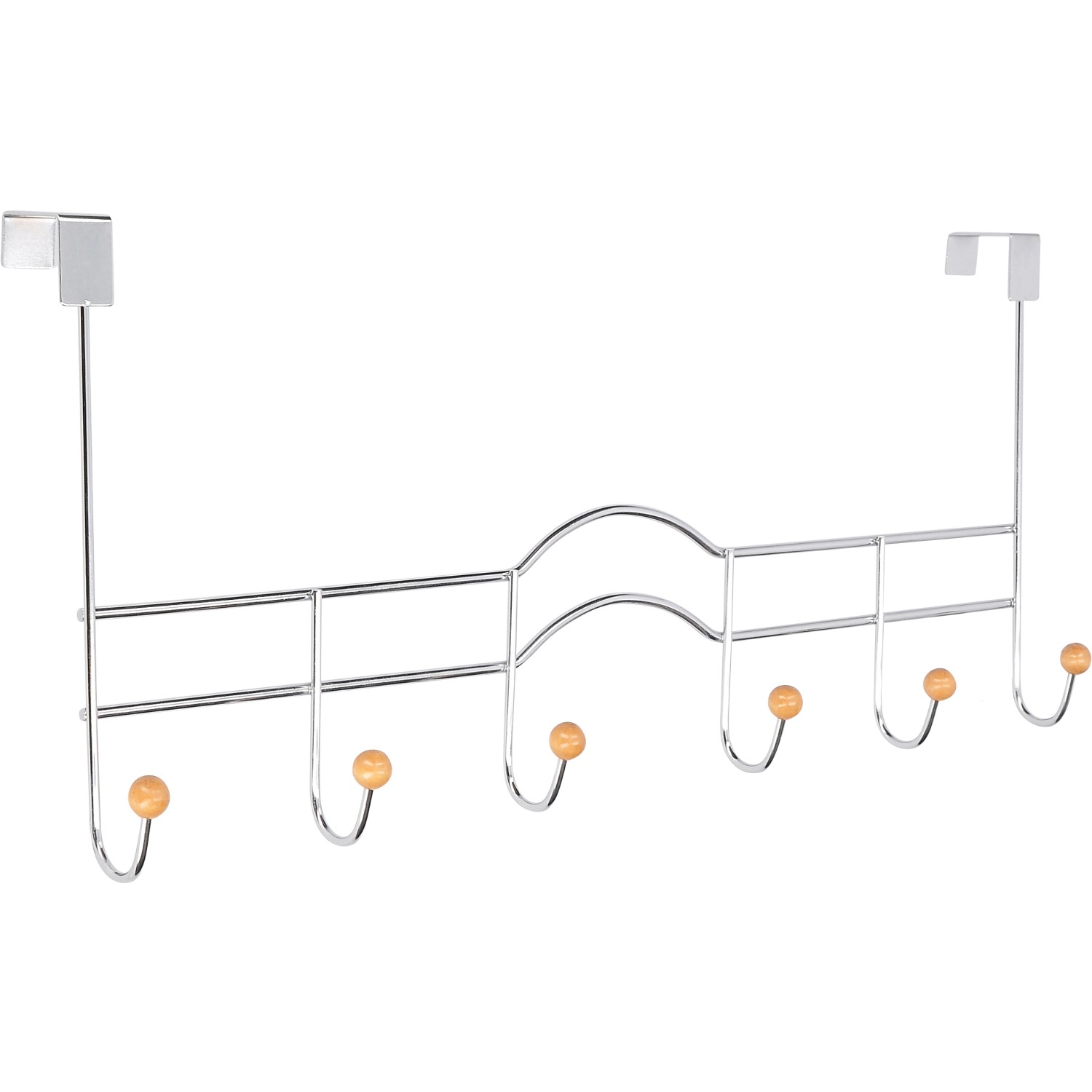 Siro Türgarderobe aus Chrom mit 6 Haken und Holzkugeln, Länge 490 mm.