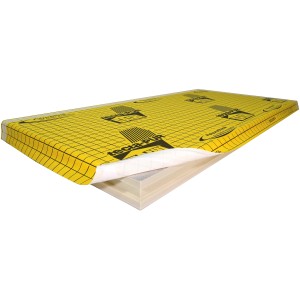 Bachl tecta-PUR 023 Vollflächendämmung, 240 mm dick, mit gelber Unterdeckbahn und Nut-Feder Verbindung.