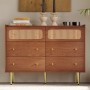 okwish Kommode mit Schubladen Rattan Sideboard Schlafzimmer Wohnzimmer 90x120x40cm Nussbaum_4