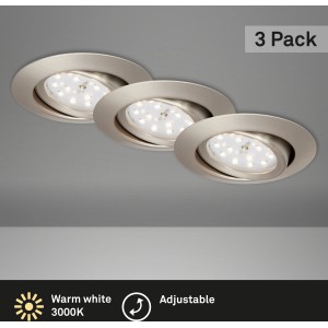 3er-Set Briloner LED-Einbaustrahler in Nickel matt, schwenkbar für warmweißes Licht.