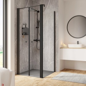 Schulte ExpressPlus Duschtür mit Seitenwand, Mattschwarz, 200x80 cm. Pendeltür für barrierefreies Bad.