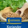 Kiepenkerl Koriander Saatkoriander Samen in Holzschale mit Blättern.