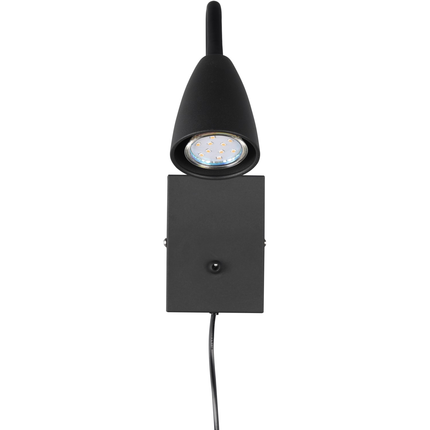 Schwarze Trio Wandleuchte Wanda aus Metall, mit flexiblem Arm und GU10 Fassung. Geeignet für Wohn- und Schlafzimmer.