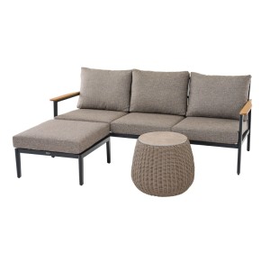 3-teiliges Siena Garden Loungeset Liguria in Anthrazitgrau mit Tisch und Ottomane.