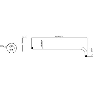 aquaSu Brausearm Remo, 50cm, Chrom, Unterputzmontage, technische Zeichnung
