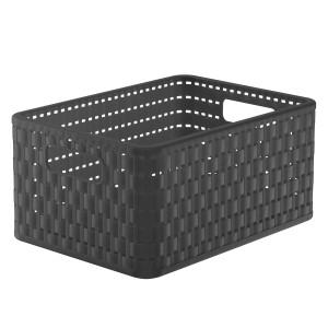 Anthrazitfarbener Rotho Korb Country A5+ (11 l) im Flecht-Design. Praktische Aufbewahrungsbox.
