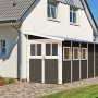 Karibu Holz-Gartenhaus Kristiansund, terragrau lackiert, 181x442 cm. Gartenhaus mit Doppeltür und Fenster.