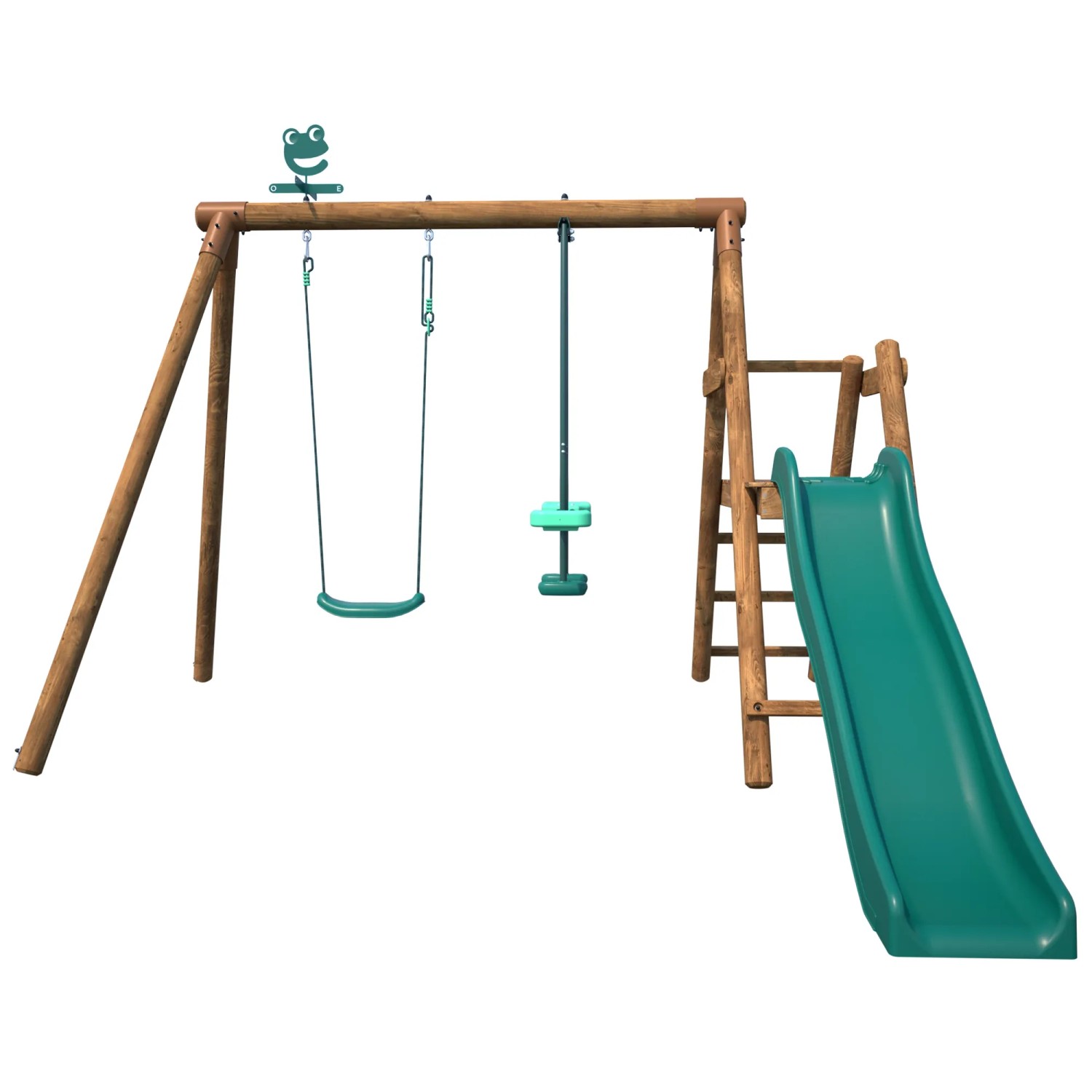 Soulet Holzschaukel Menthe mit Rutsche und zwei Schaukelsitzen für Kinder.