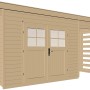 Unbehandeltes Weka Holz-Gartenhaus mit Flachdach und Anbau, Doppeltür. Ideal zur Gartengeräte-Lagerung.