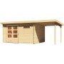 Karibu Holz-Gartenhaus Ängelholm mit Pultdach und Anbau, unbehandelt.