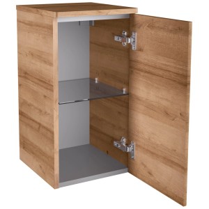 Fackelmann Bad-Hängeschrank Milano Asteiche, 31 cm breit, mit offener Tür und Glasboden.