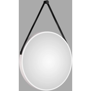 Runder DSK Design Wandspiegel Silver Coiffeur, Ø 50 cm, weiß matt mit Lederband.