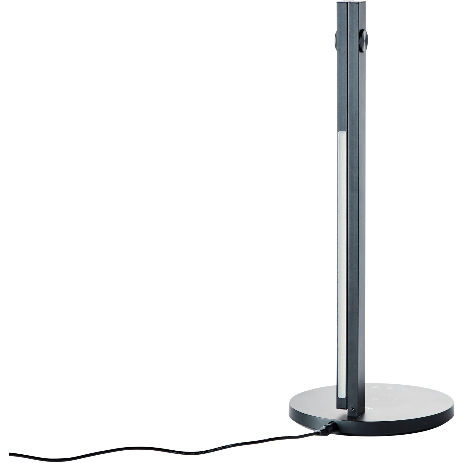 Schwarze LED-Schreibtischleuchte Devy von Brilliant mit Induktionsladefläche.