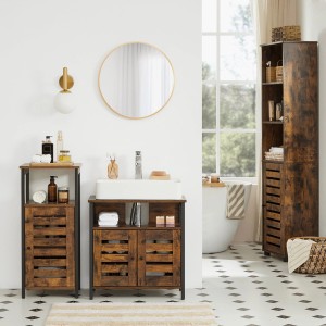Waschbeckenunterschrank von Vasagle, 60x30x60 cm, braun-schwarz, im Badezimmer.