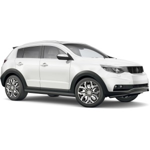 Cartrend Radzierblenden Daytona, 16 Zoll, schwarz-silber, 4er-Set am weißen Auto.