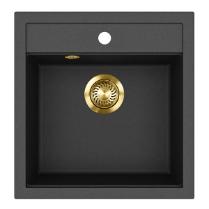 Helika Einbauspüle Tessa 49 cm x 51 cm Schwarz inkl. Goldventil