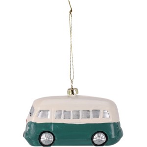 Hängedeko: Miniatur-Bus als Baumbehang, grün-beige, Teil einer 8-fach sortierten Fahrzeugkollektion.
