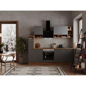 Respekta Küchenzeile 250 cm Grau-Wildeiche Nachbildung