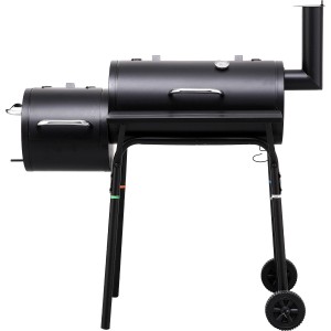 Schwarzer tepro Smoker Wichita Holzkohlegrill mit Thermometer und Rädern.