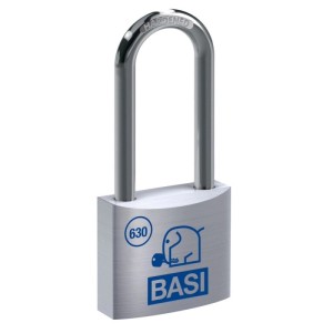 Basi Vorhangschloss 40mm mit 63mm Bügelhöhe, Aluminiumgehäuse und 2 Schlüsseln.