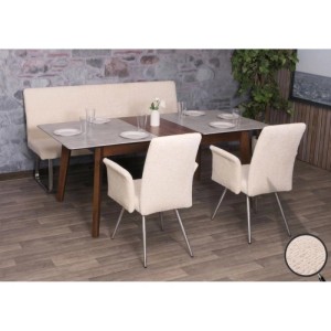 3-teilige Essgruppe: Stuhl mit Armlehne und Sitzbank 180cm, Chenille Creme