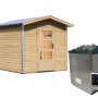 Karibu Saunahaus Espen 1 mit Vorraum, 9kW Ofen und Steuerung Easy. Holzhaus mit Ofen.