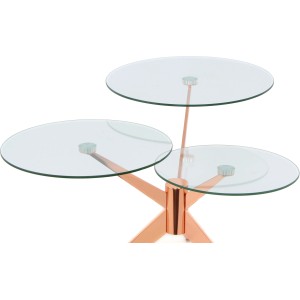 Moderner Kayoom Beistelltisch Triplet in Rosé mit drei Glasplatten, 75x60x46 cm.