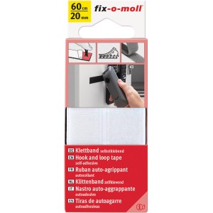 Fix-o-moll Klettband, selbstklebend, weiß, 60cm x 20mm. Ideal für Haushalt, Büro und Basteln.