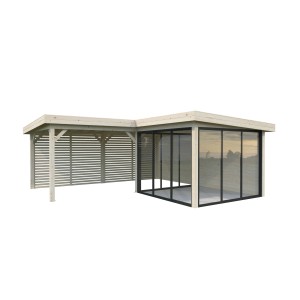 Palmako Pavillon Lenna Set 411 mit Schiebetüren, naturbelassen, aus Fichtenholz.