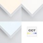 Brilliant LED Panel Allie, 60x60 cm, weiß, mit verschiedenen Lichtfarben und CCT-Symbol.