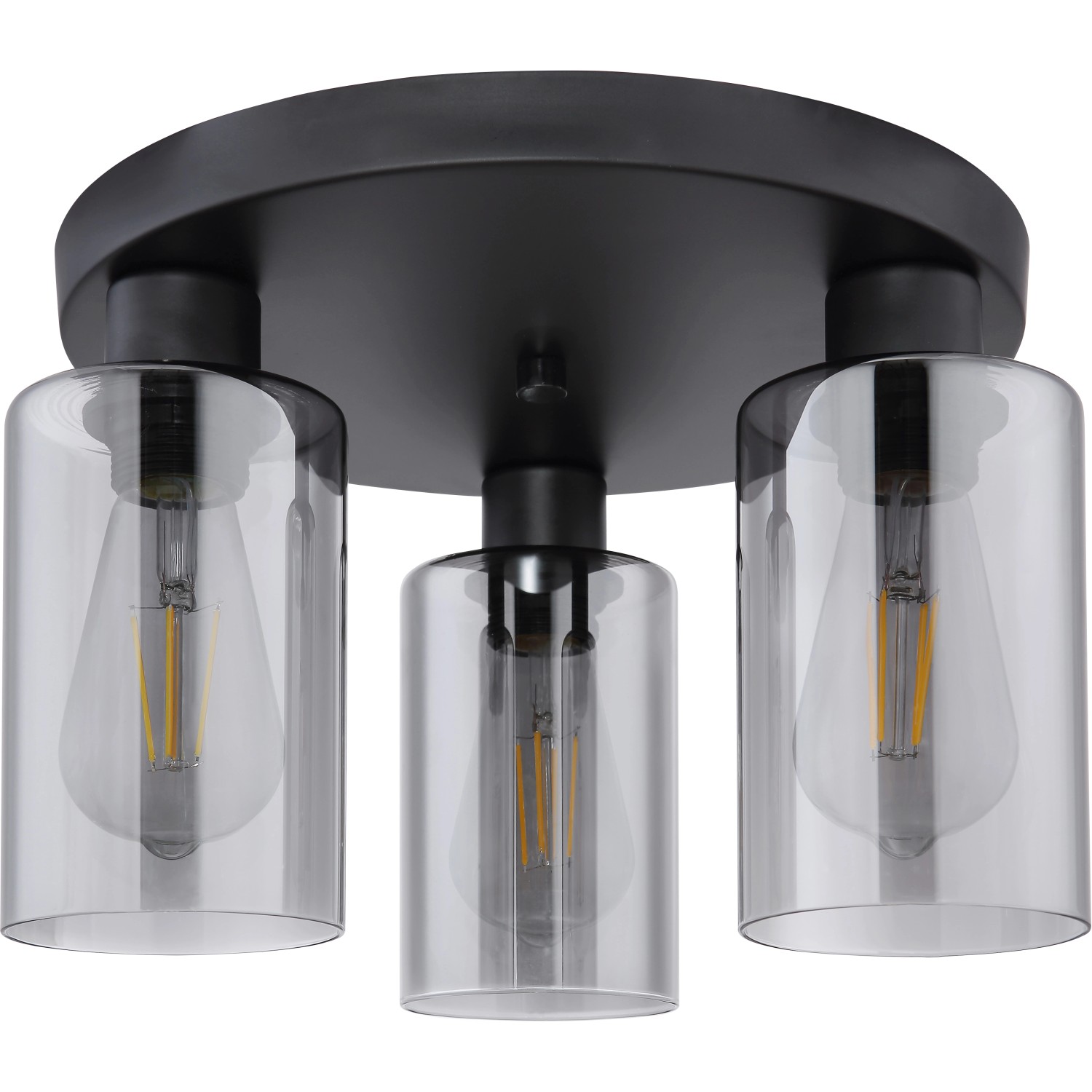 Globo Hadera Deckenleuchte, 3-flammig, schwarz matt mit zylindrischen Gläsern.