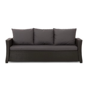Anthrazitfarbenes Gartenkissen-Set für 3-Sitzer Polyrattan-Gartensofa, bestehend aus Sitz- und Rückenkissen.