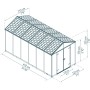 Draufsicht des grauen Palram Canopia Gerätehauses Rubicon 237x452 cm mit Maßangaben.