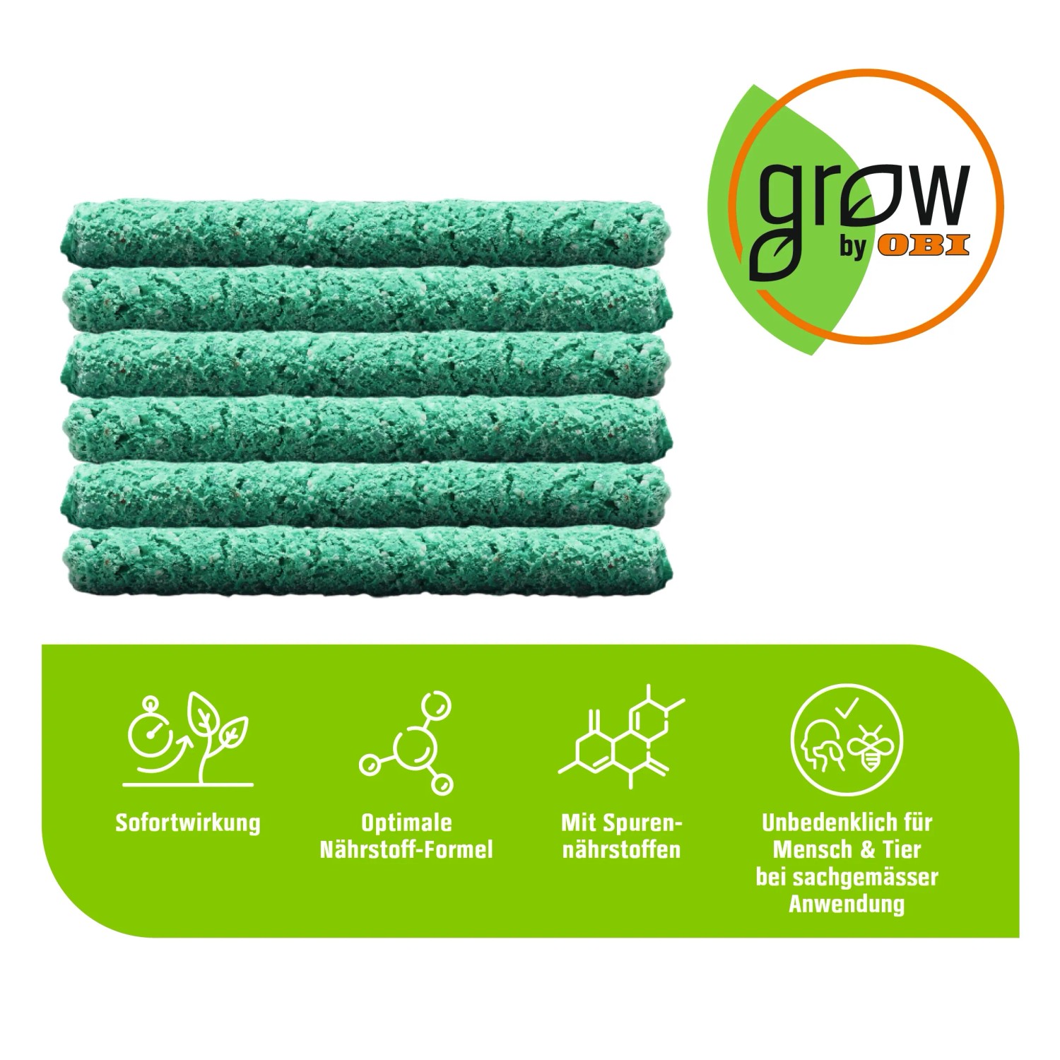 GROW by OBI Düngestäbchen für Grünpflanzen und Palmen, 30 Stück, grüne Stäbchen