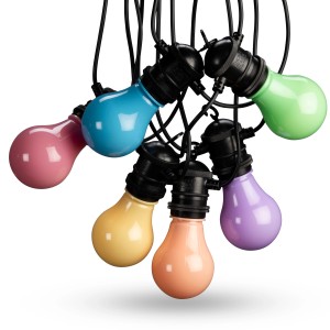 Konstsmide LED-Lichterkette Pastell, 10 farbige Birnen, Dimmer, für Außen.