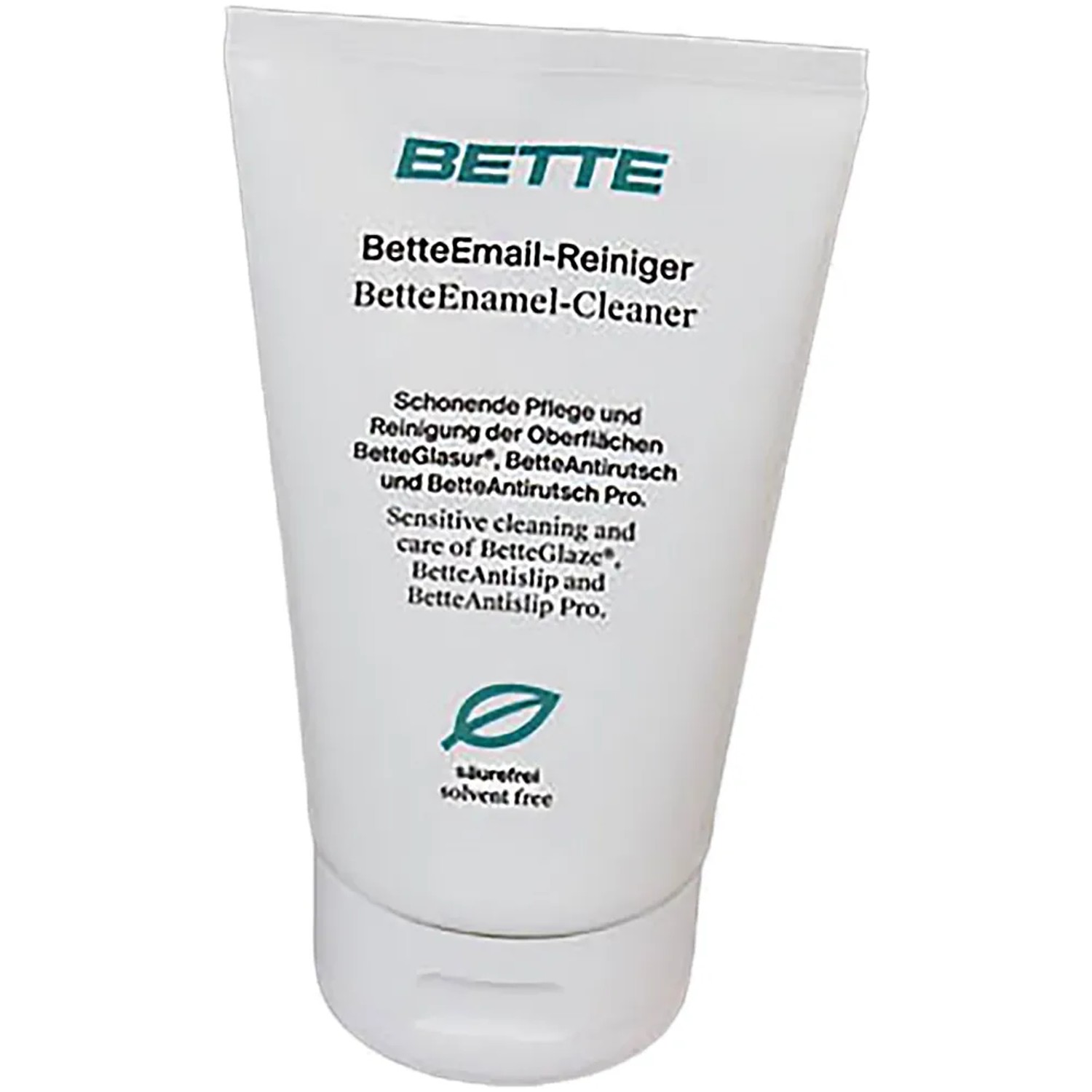 Bette Email-Reiniger in weißer Tube zur schonenden Kalkentfernung im Bad.