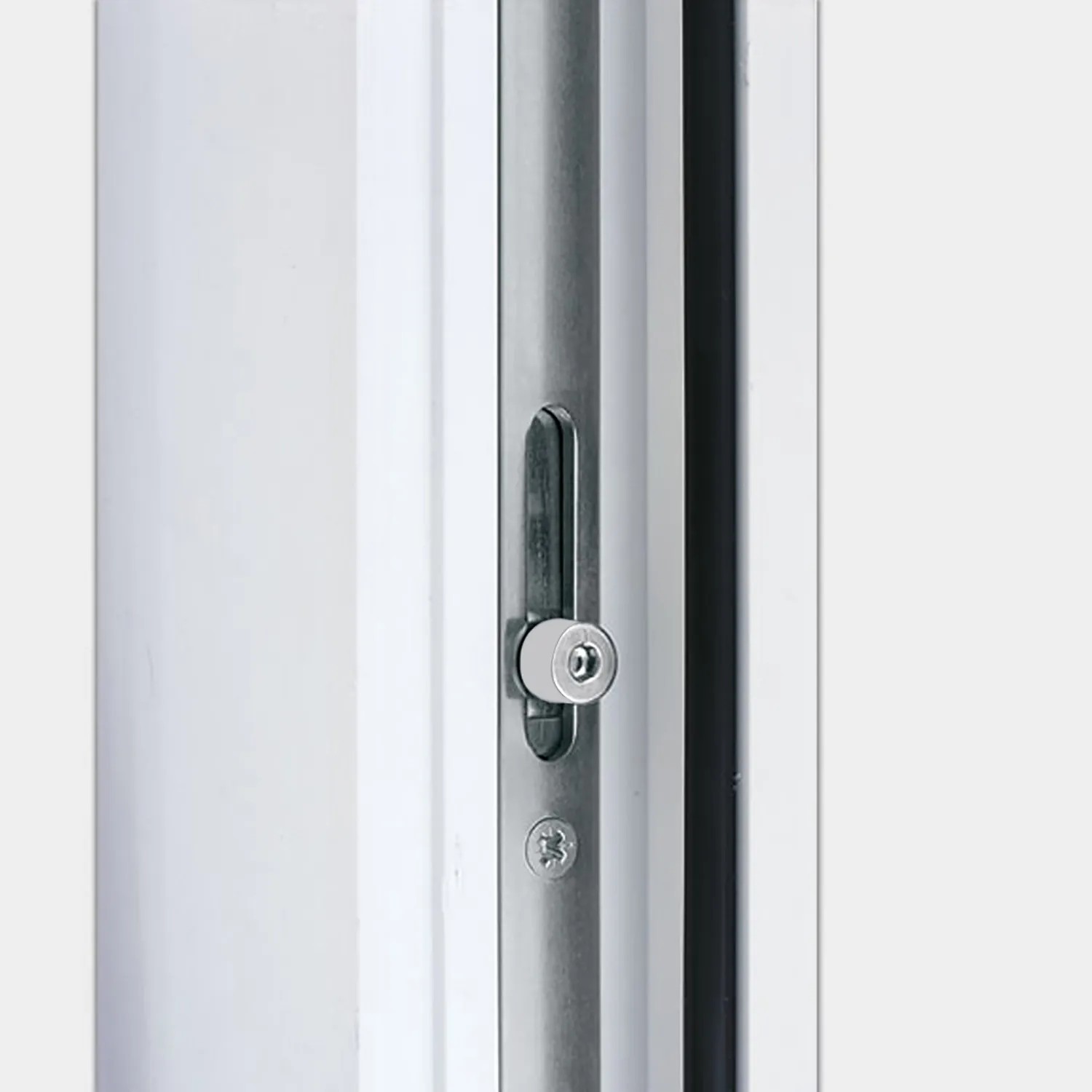 Detailaufnahme: Schloss einer anthrazit/weißen Kunststoff-Haustür (100x200 cm).