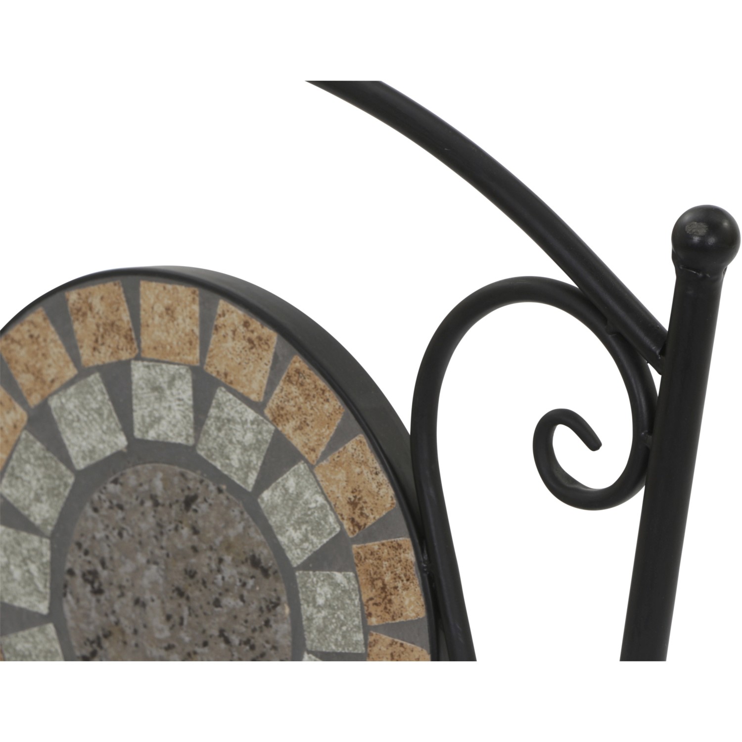 Detailansicht: Siena Garden Klappsessel Prato mit Mosaik-Optik und schwarzem Stahlgestell.