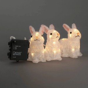 Konstsmide LED-Dekofiguren-Set: 3 leuchtende Acryl-Kaninchen warmweiß, batteriebetrieben für Außen.
