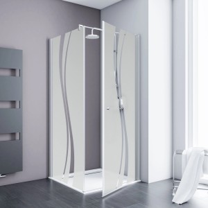 Schulte ExpressPlus Eckdusche mit Drehtür und Seitenwand, Dekor Liane, 80 cm.