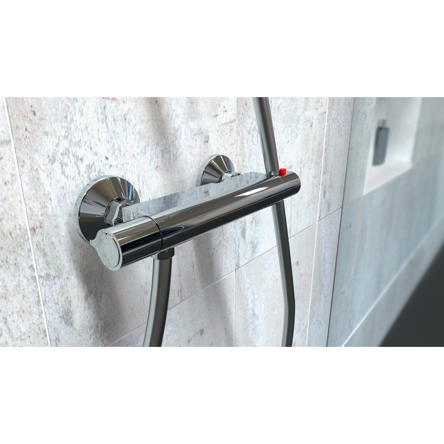 Thermostat-Duscharmatur Vico in Chrom mit Temperaturskala und Sicherheitssperre.